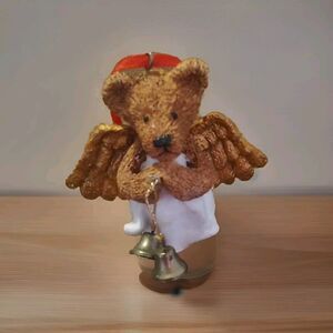 Kurt Adler Vintage Christmas Ornament Angel Teddy Bear Bells Gold Wings